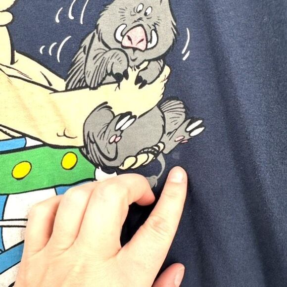 Vintage y2K Asterix Obelix shirt 1998 Albert Rene 100% cotton blue Large Funny - Picture 6 of 14